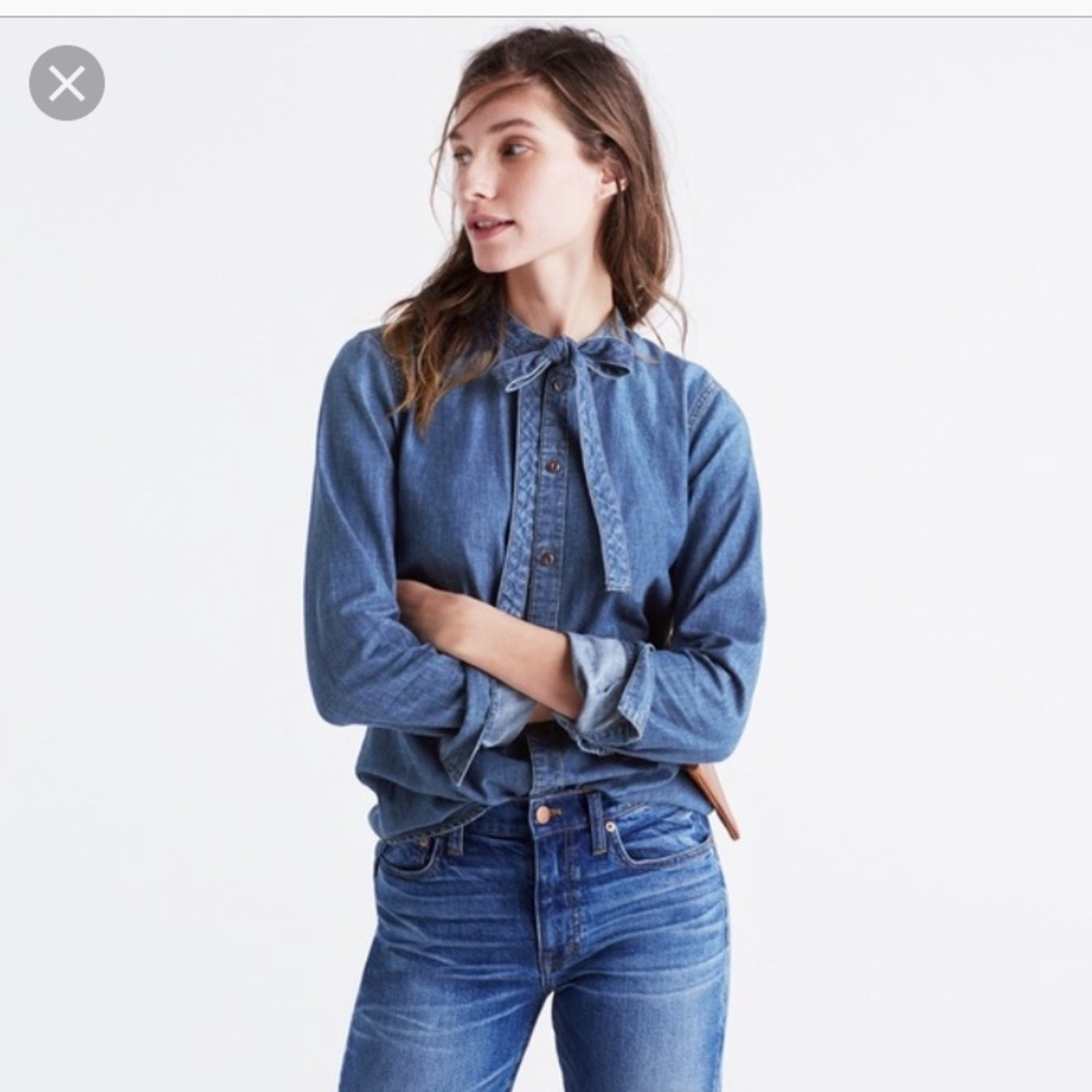 Madewell Denim Tie-Neck Shirt